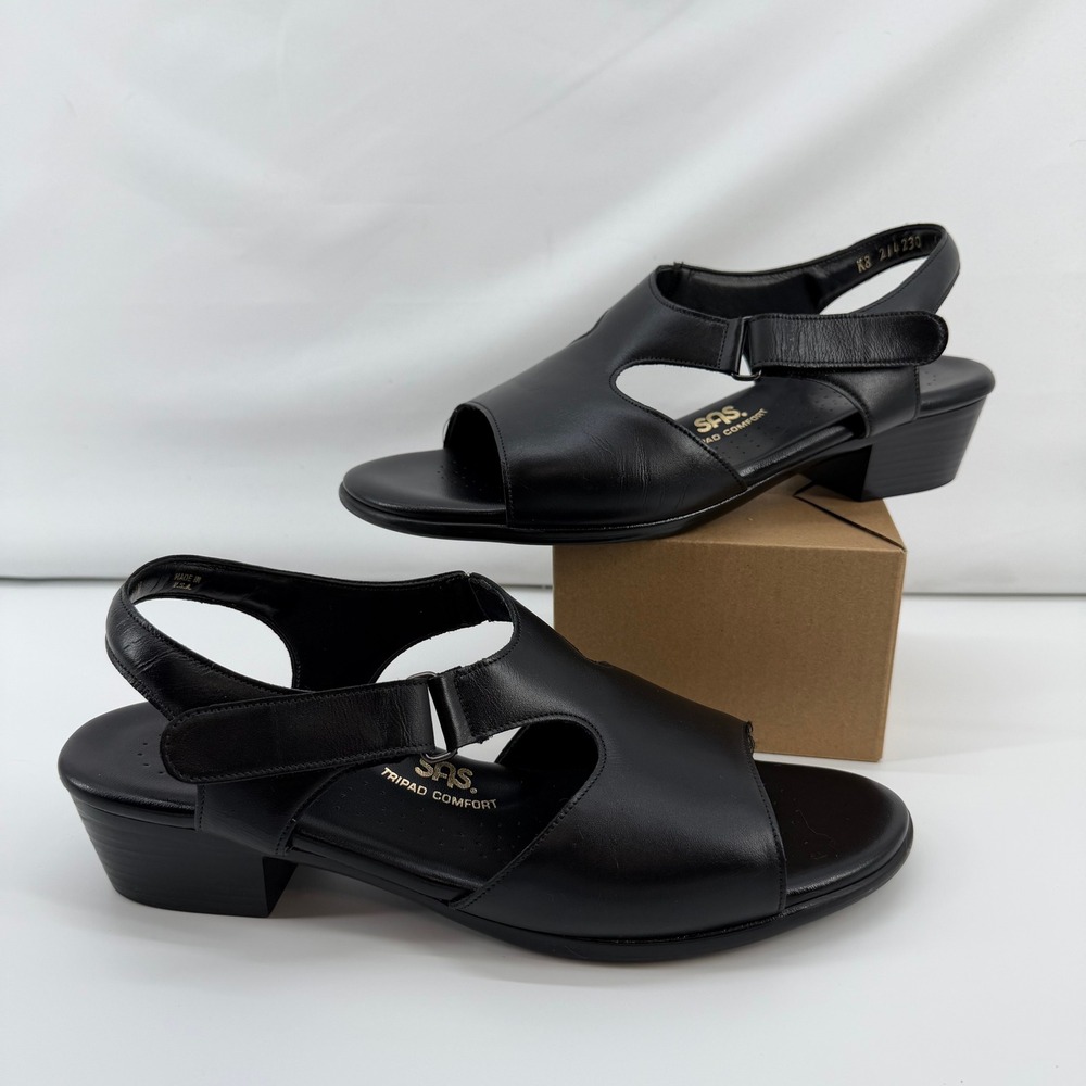 SAS Tripad Comfort Womens 11M Black Leather Slingback Block Heel Sandals USA